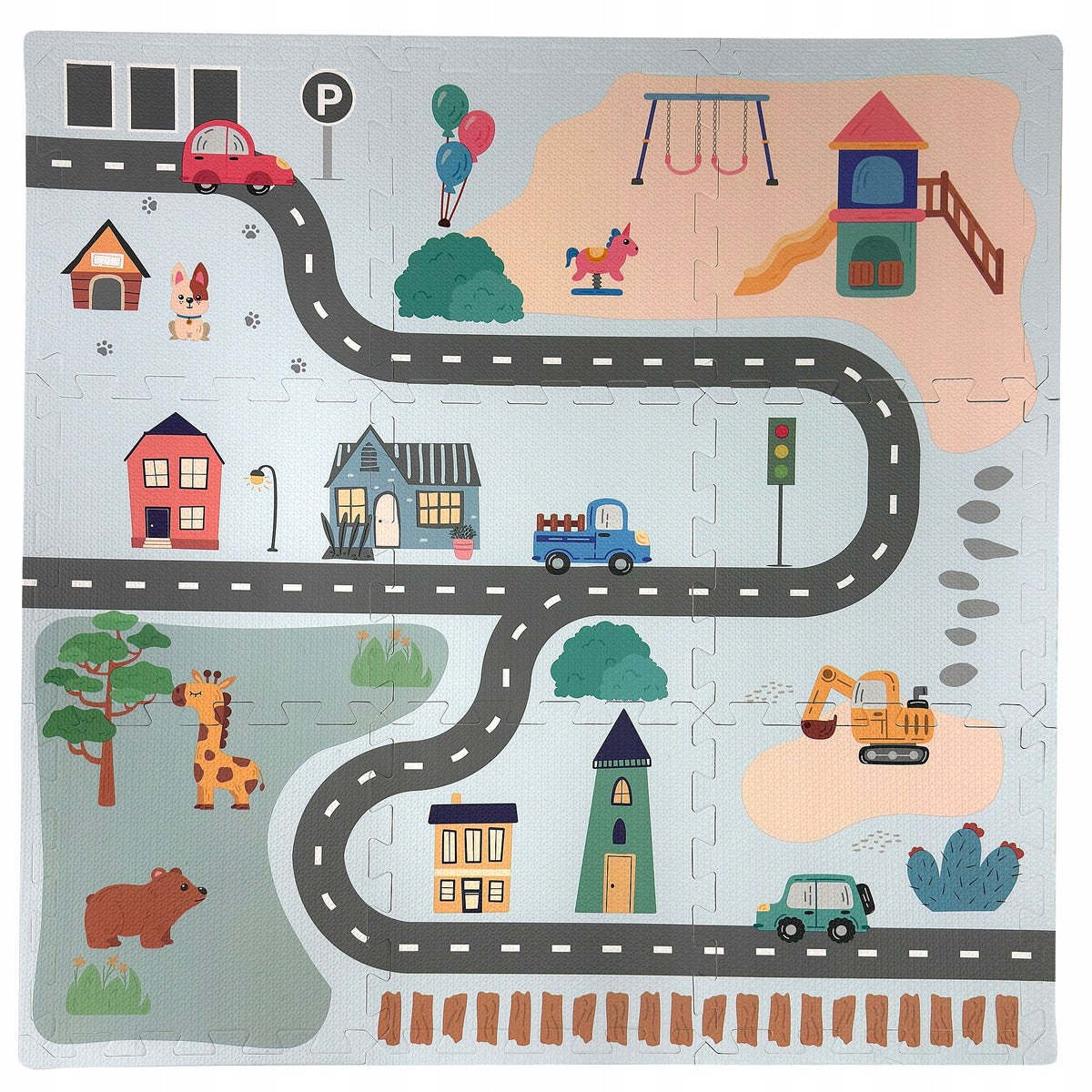 PUZZLE FOAM EDUCATIONAL MAT FOR CHILDREN CITY STREETS ROADS 90 X 90 CM Packaging status original