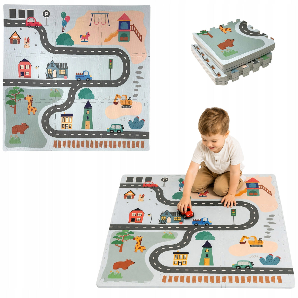 PUZZLE FOAM EDUCATIONAL MAT FOR CHILDREN CITY STREETS ROADS 90 X 90 CM