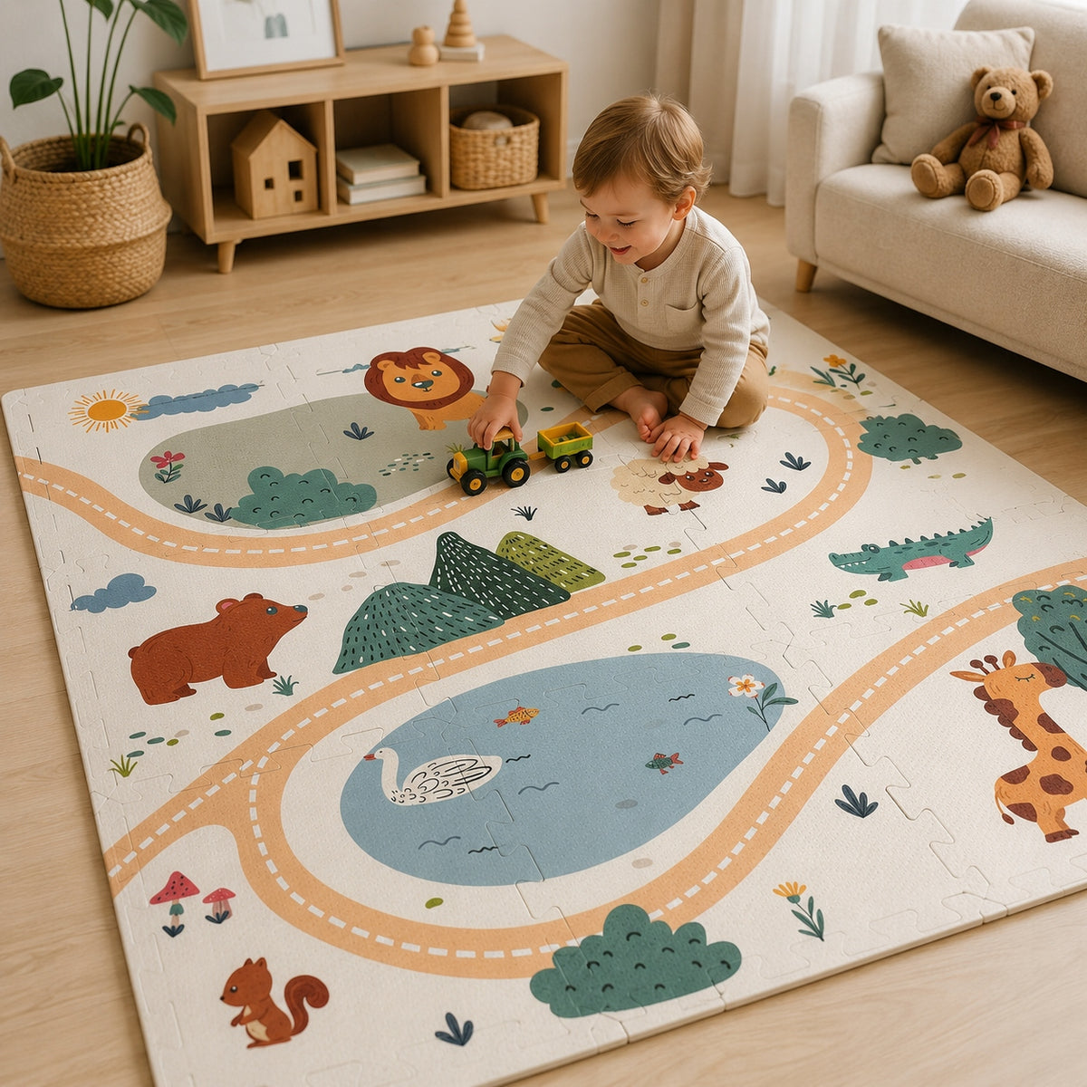 PUZZLE FOAM EDUCATIONAL MAT FOR CHILDREN SAFARI ANIMALS 90 X 90 CM Manufacturer code 0011