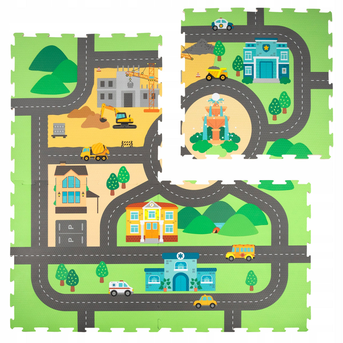 PUZZLE FOAM MAT FOR CHILDREN THICK CITY STREETS ROAD 120X120 Kid's age 18+ months
