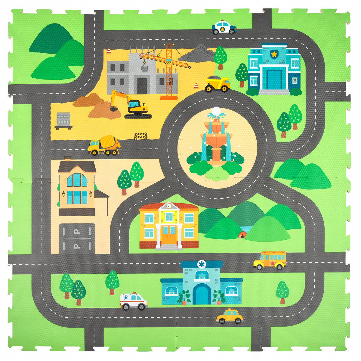 PUZZLE FOAM MAT FOR CHILDREN THICK CITY STREETS ROAD 120X120