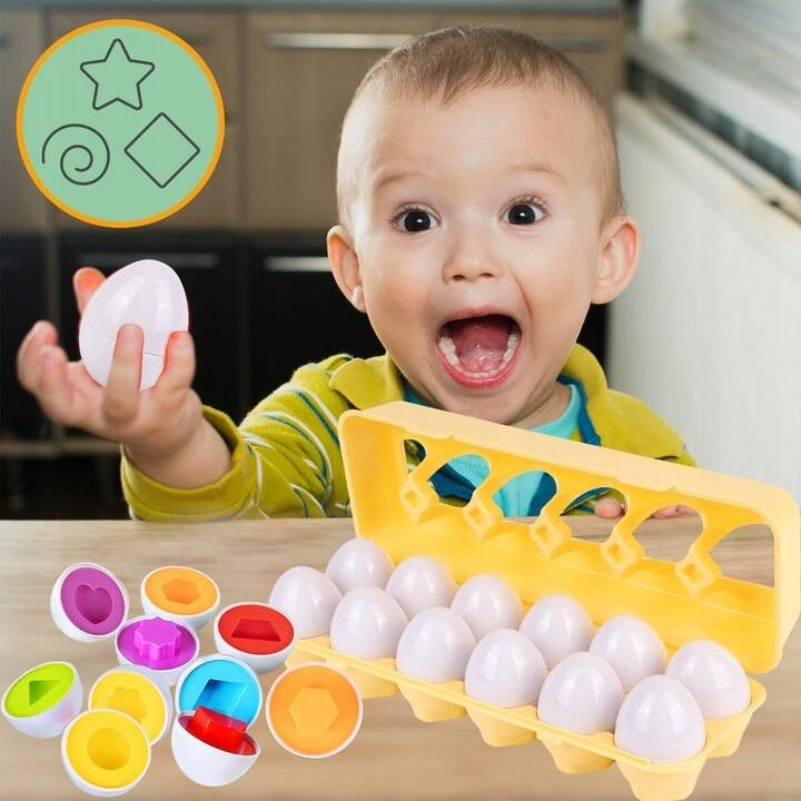 PUZZLE MATCH EGGS SHAPES SORTER MONTESSORI EDUCATIONAL TOY 12PCS Kid's age 3+ years
