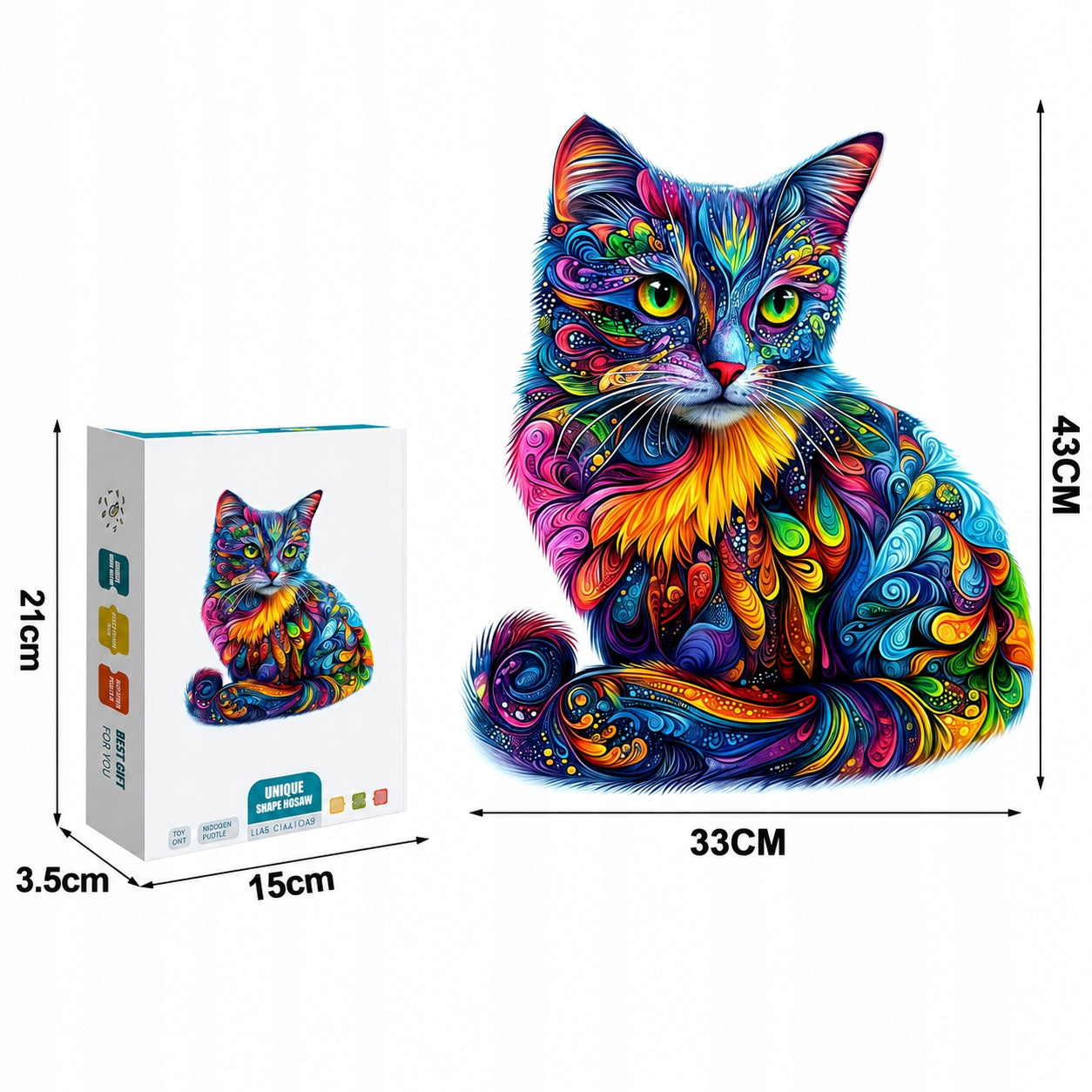PUZZLE WOODEN RAINBOW CAT 210 EL A3 UNIQUE ANIMAL SHAPES GIFT Manufacturer code 66788