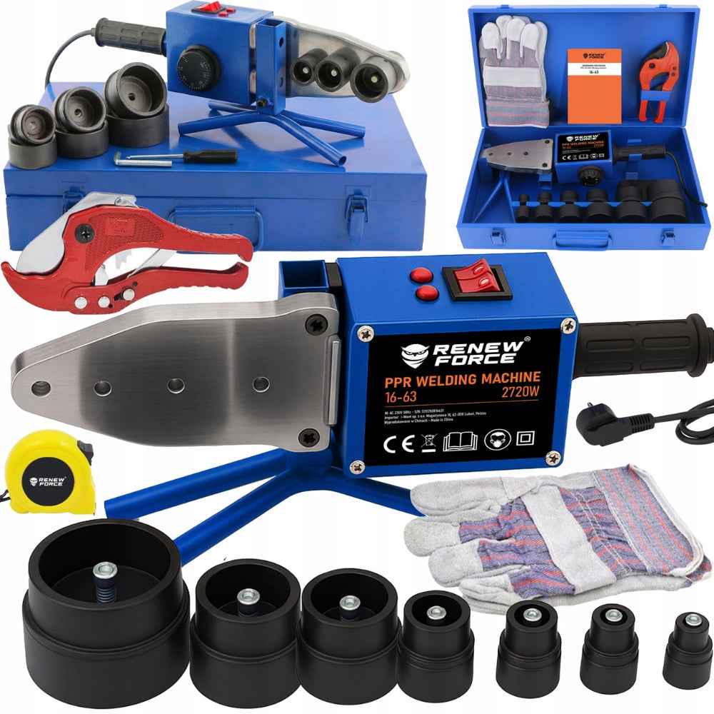 PVC PIPE WELDING MACHINE PP POLYFUSION WELDING + DIES accessories SET Manufacturer code ZGRZEWARKA DO RUR PCV PP ZESTAW 2720W MOCNA
