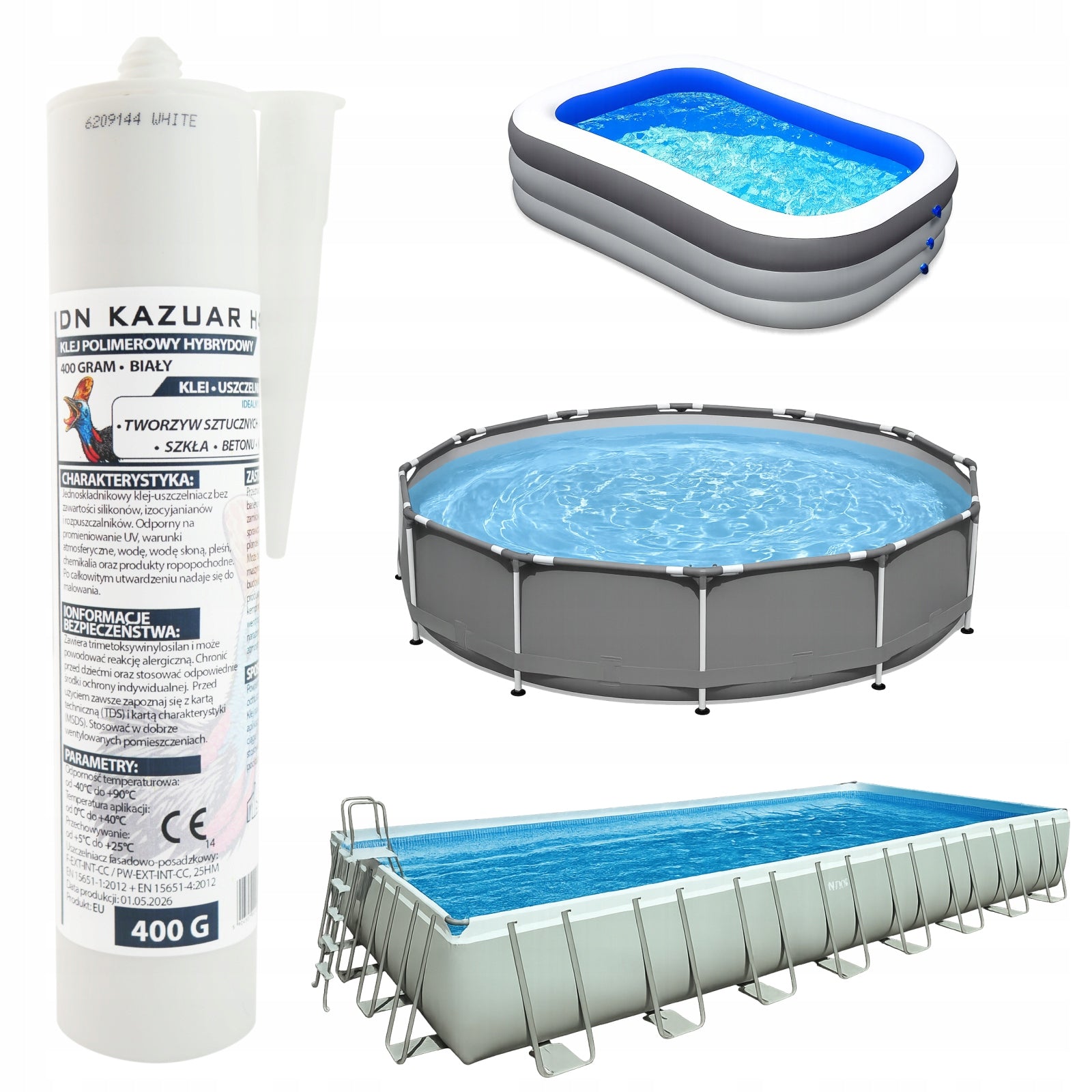 PVC Pool Adhesive 400g Large Grey Patch 50x27cm Pool Repair Kit Packaging status original