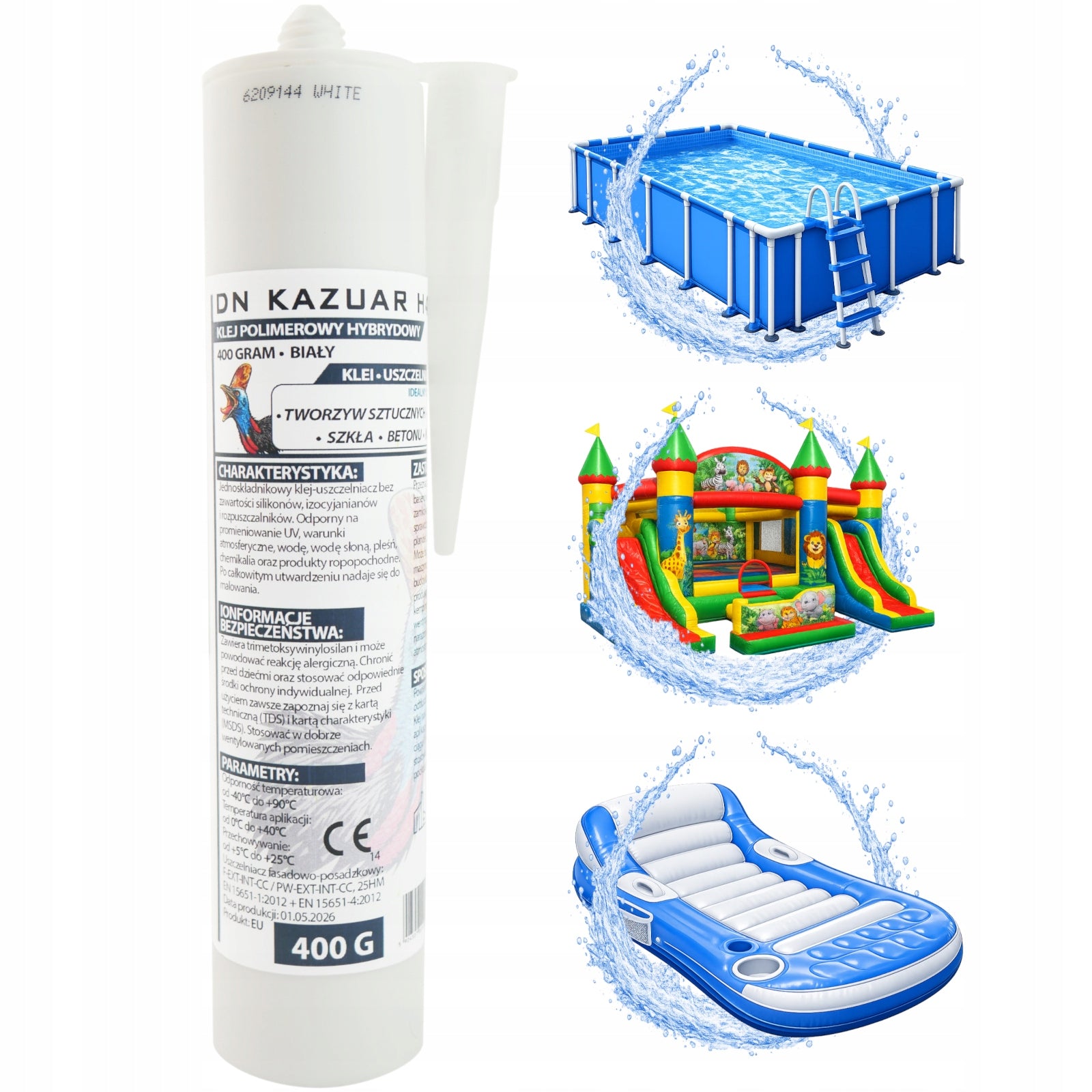 PVC Pool Repair Kit PVC Wet Gluing Complete Manufacturer code Klej Łatka Alkohol Papier Ścierny Rękawice