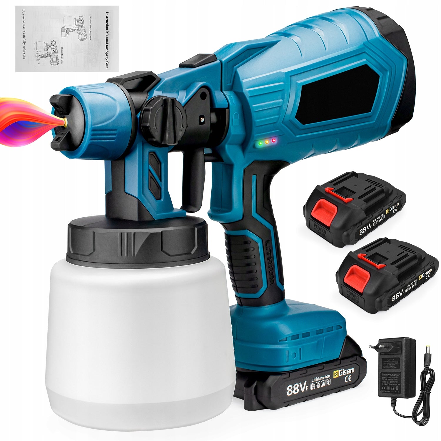 Paint Spray Gun 1000ML Airbrush Home DIY Paint Tool 2 Battery