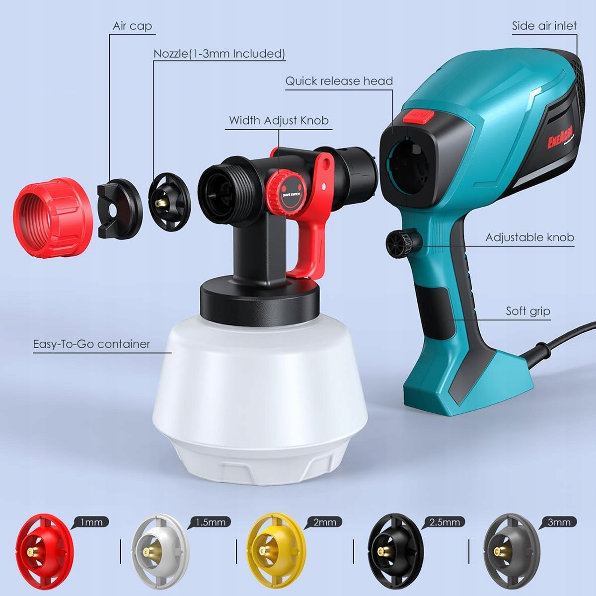 Paint gun HVLP 700W 1200ml Spraying system + 5 nozzles ENEACRO Manufacturer code B0D78M7HRQ