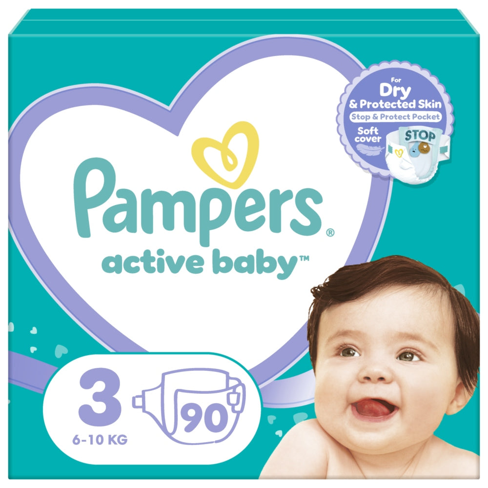 Pampers Active Baby Diapers, size 3, 6kg-10kg, 90 pieces