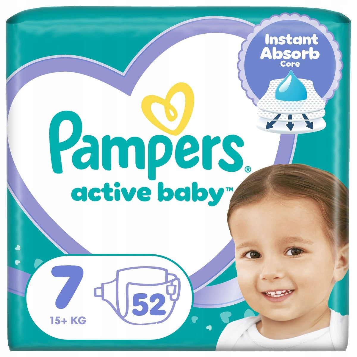 Pampers Active Baby Size 7, 52 Pack, 15+ kg Diapers