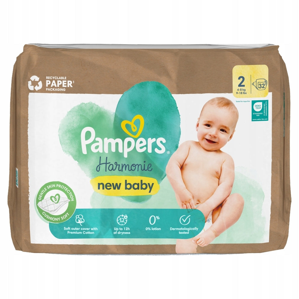 Pampers Harmonie new baby diapers, size 2, 32 pcs, 4kg-8kg Packaging status original