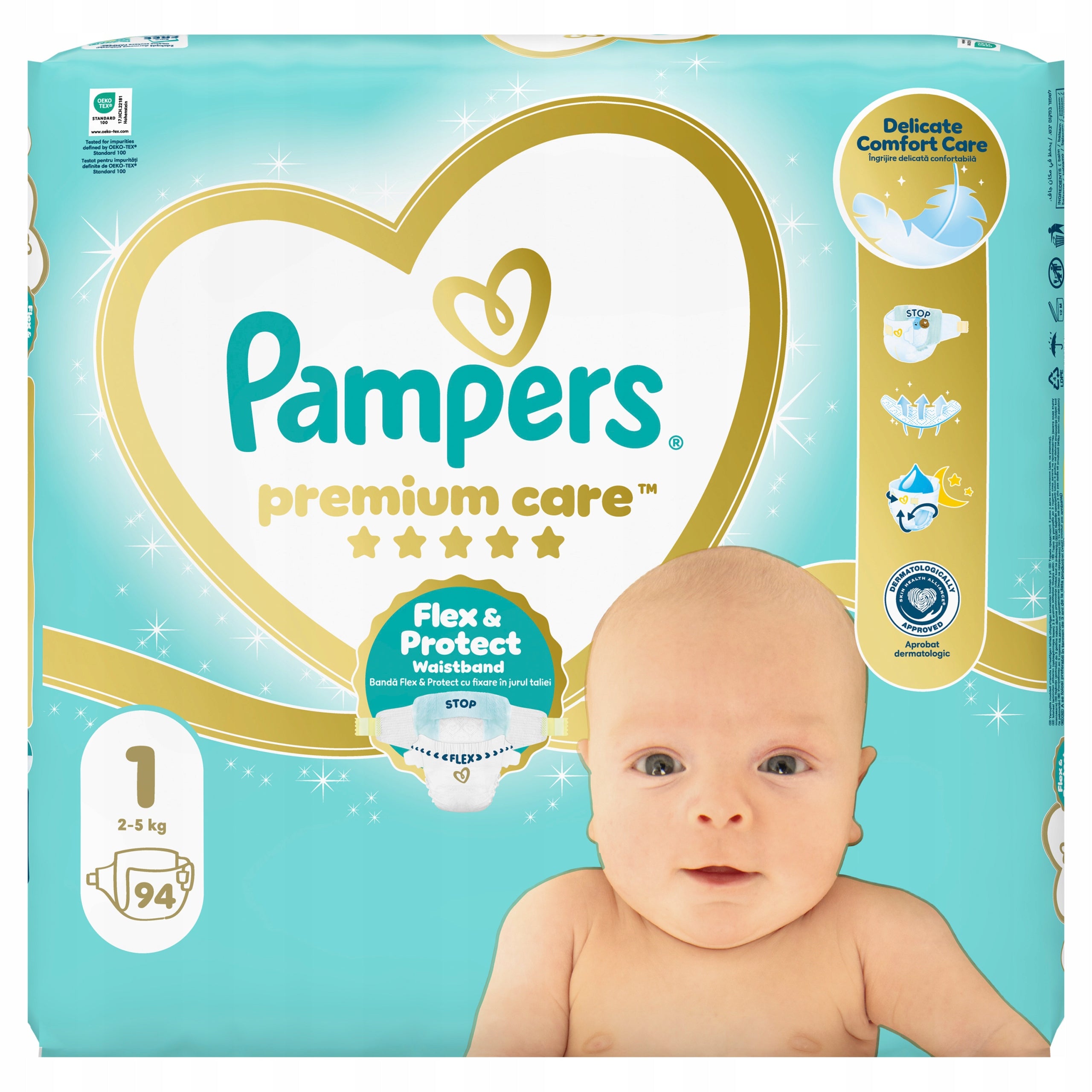 Pampers Premium Care Diapers, Size 1, 94 Diapers, 2kg-5kg Packaging status original
