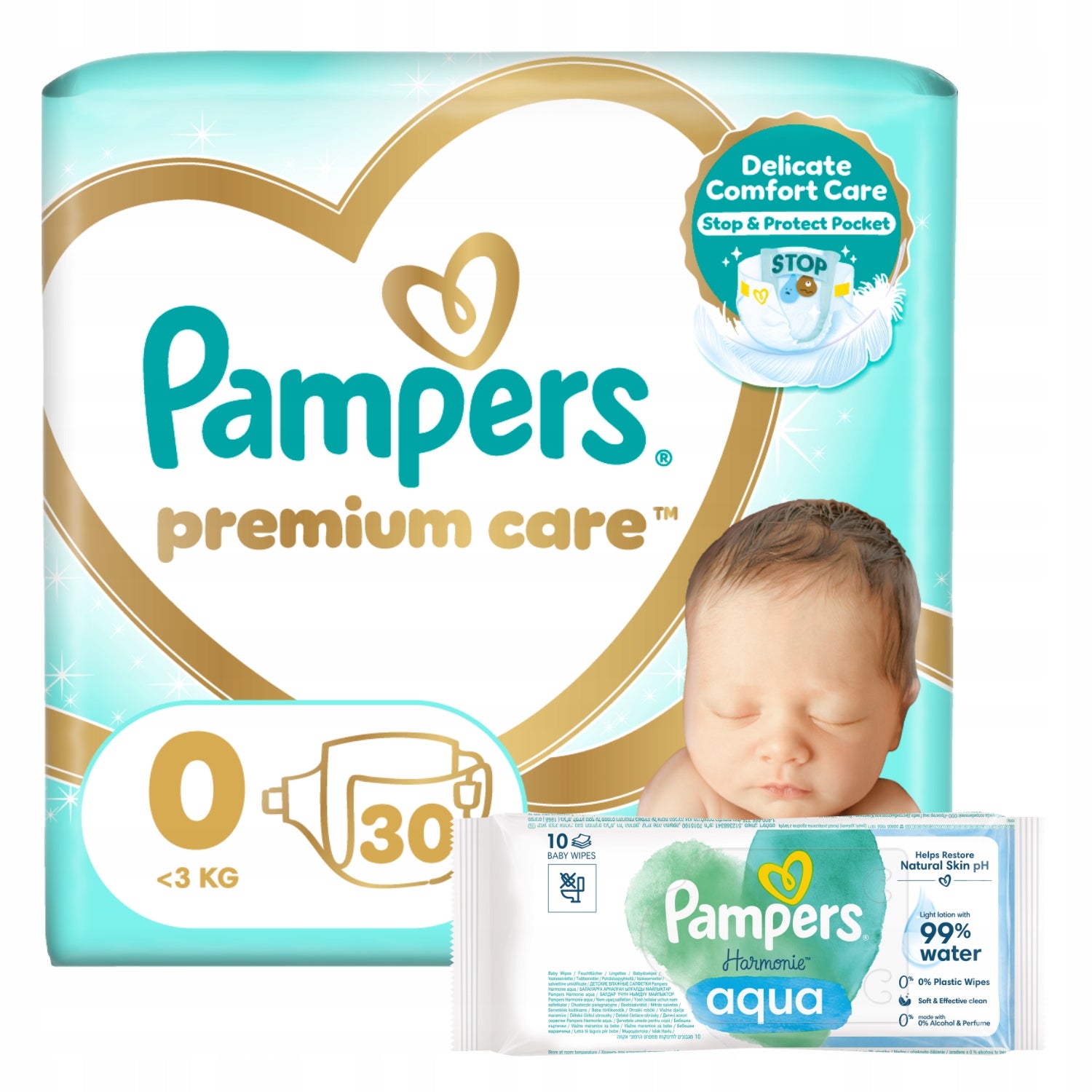 Pampers Premium Care Diapers size 0, 3kg+ 30 pcs. + Wipes 10 pcs.