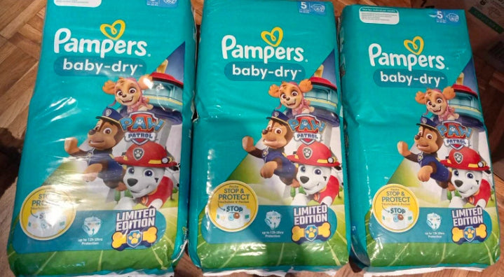 Pampers baby-dry 5 Paw Patrol diapers 186 pcs 11-16 kg set per month Medical device no