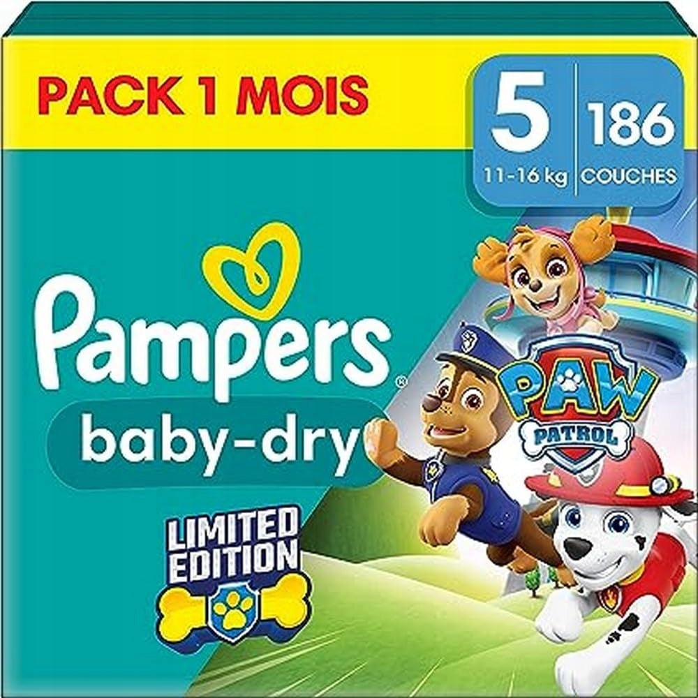 Pampers baby-dry 5 Paw Patrol diapers 186 pcs 11-16 kg set per month