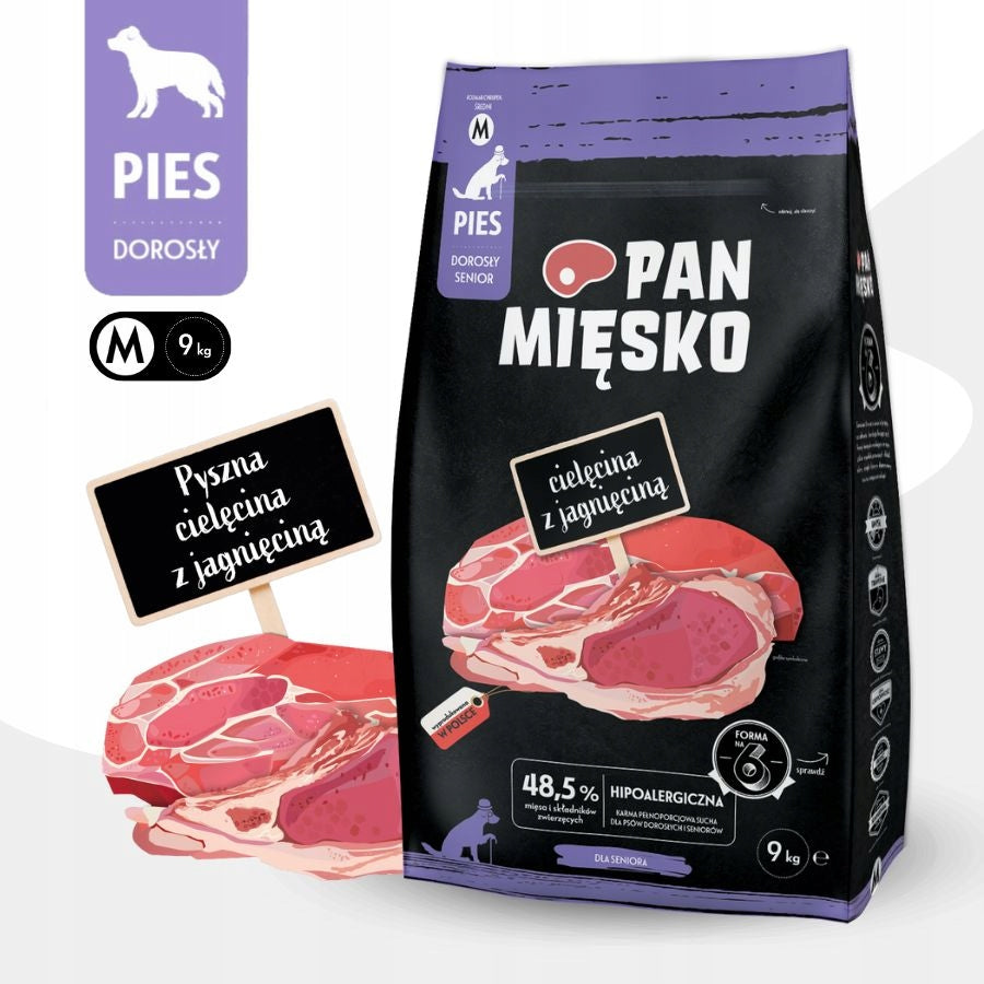 Pan Mięsko Dry Dog Food VEAL with Lamb Size M 9kg
