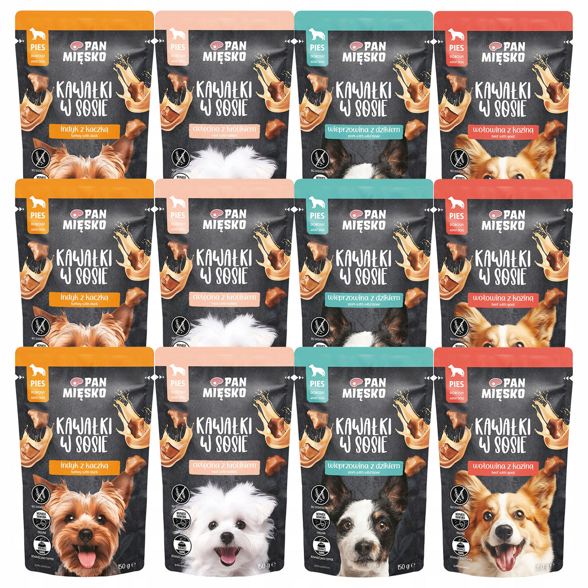 Pan Mięsko Pieces in Sauce MIX OF FLAVORS FOR DOGS 12 x 150g