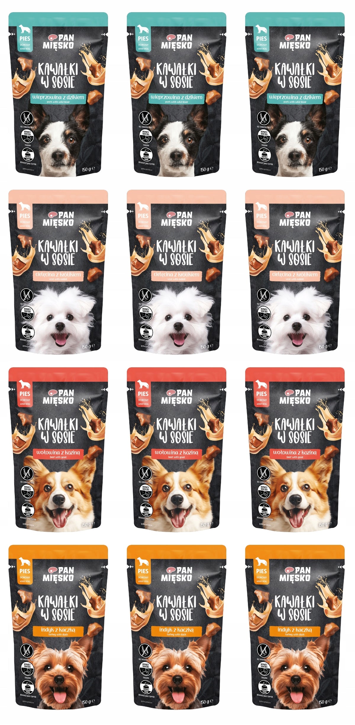 Pan Mięsko Pieces in Sauce MIX OF FLAVORS for DOGS 12 x 150g