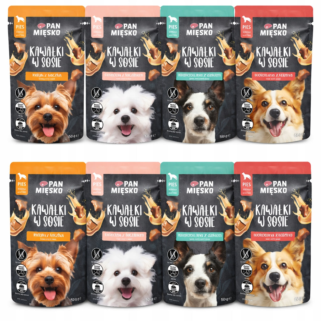 Pan Mięsko Pieces in Sauce Mix Flavours Wet Dog Food 8 x 150g Grain Free