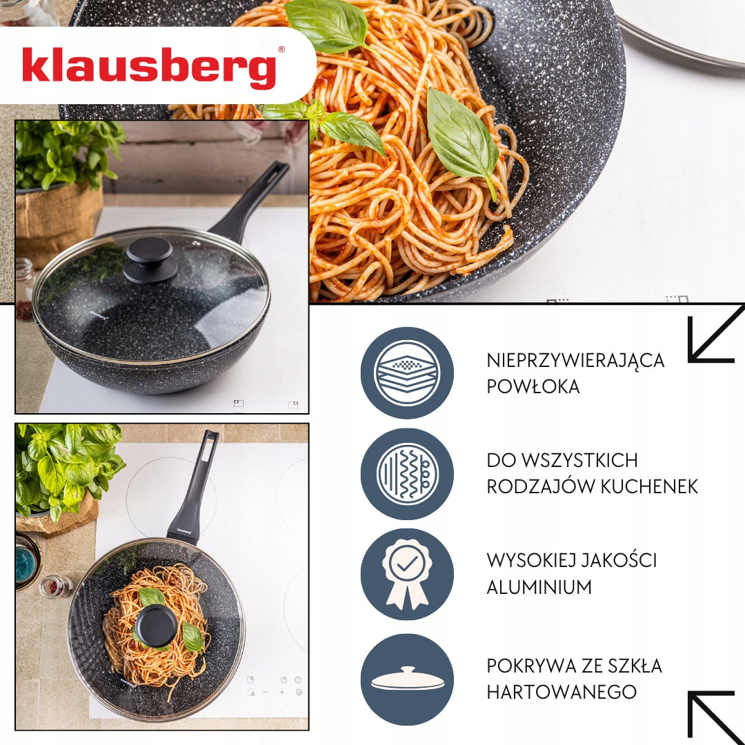 Pan WOK 28 cm with LID Marble Induction GAS Non-Stick Klausberg Manufacturer code KB-7990