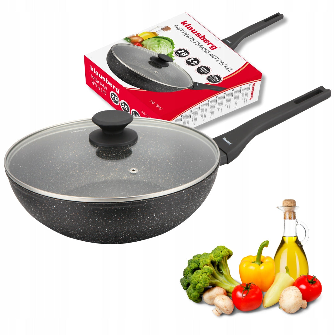 Pan WOK 28 cm with LID Marble Induction GAS Non-Stick Klausberg