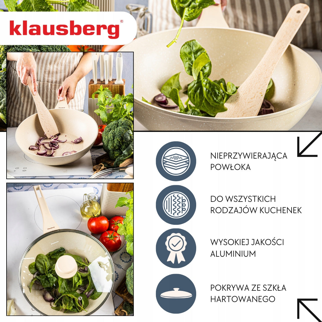 Pan WOK 28 cm with Lid Cream Induction GAS Non-Stick Klausberg 7991 Manufacturer code KB-7991