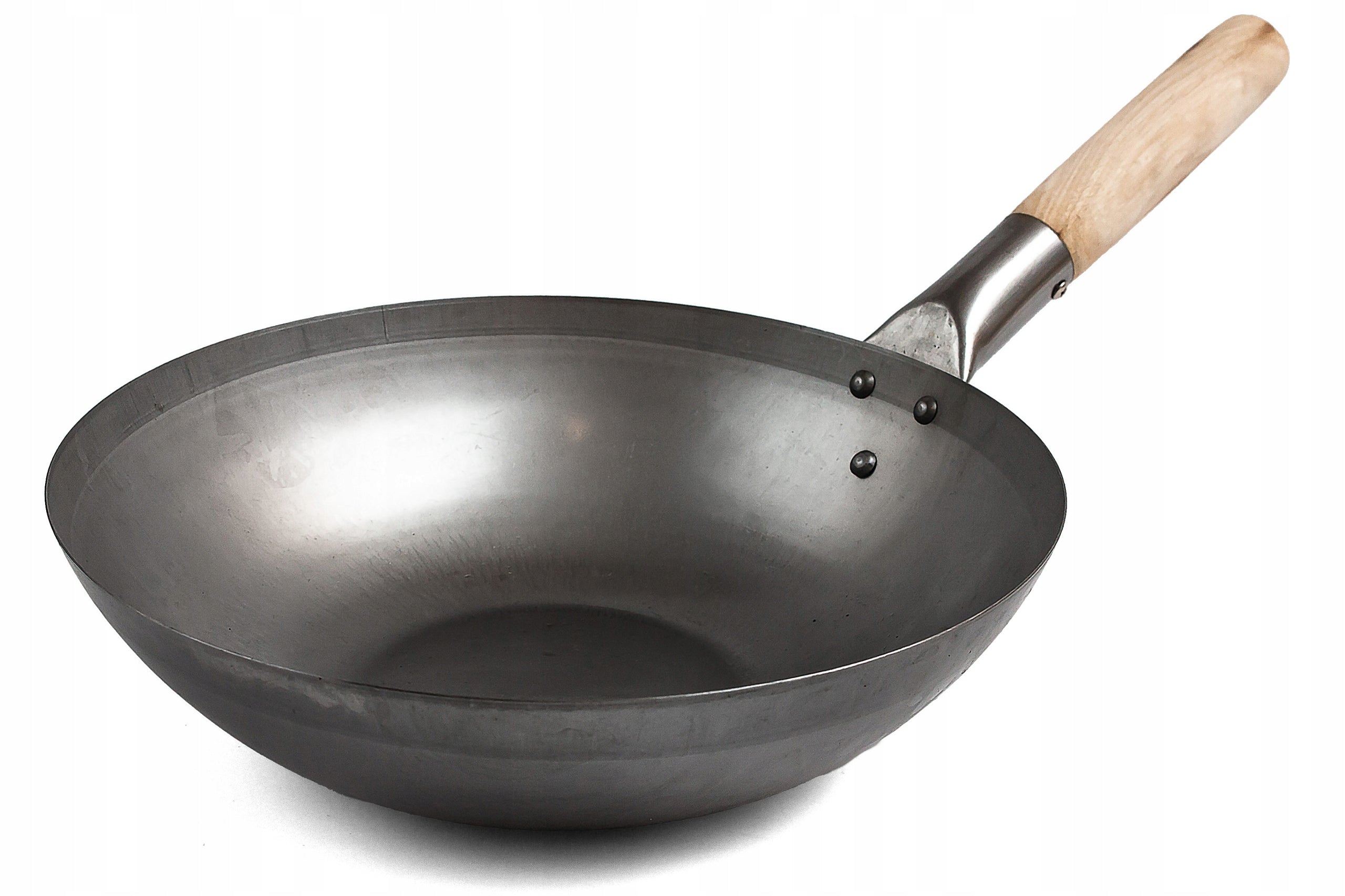 Pan Wok 30 Carbon Steel Flat Bottom Wooden Cancer Quick Fry