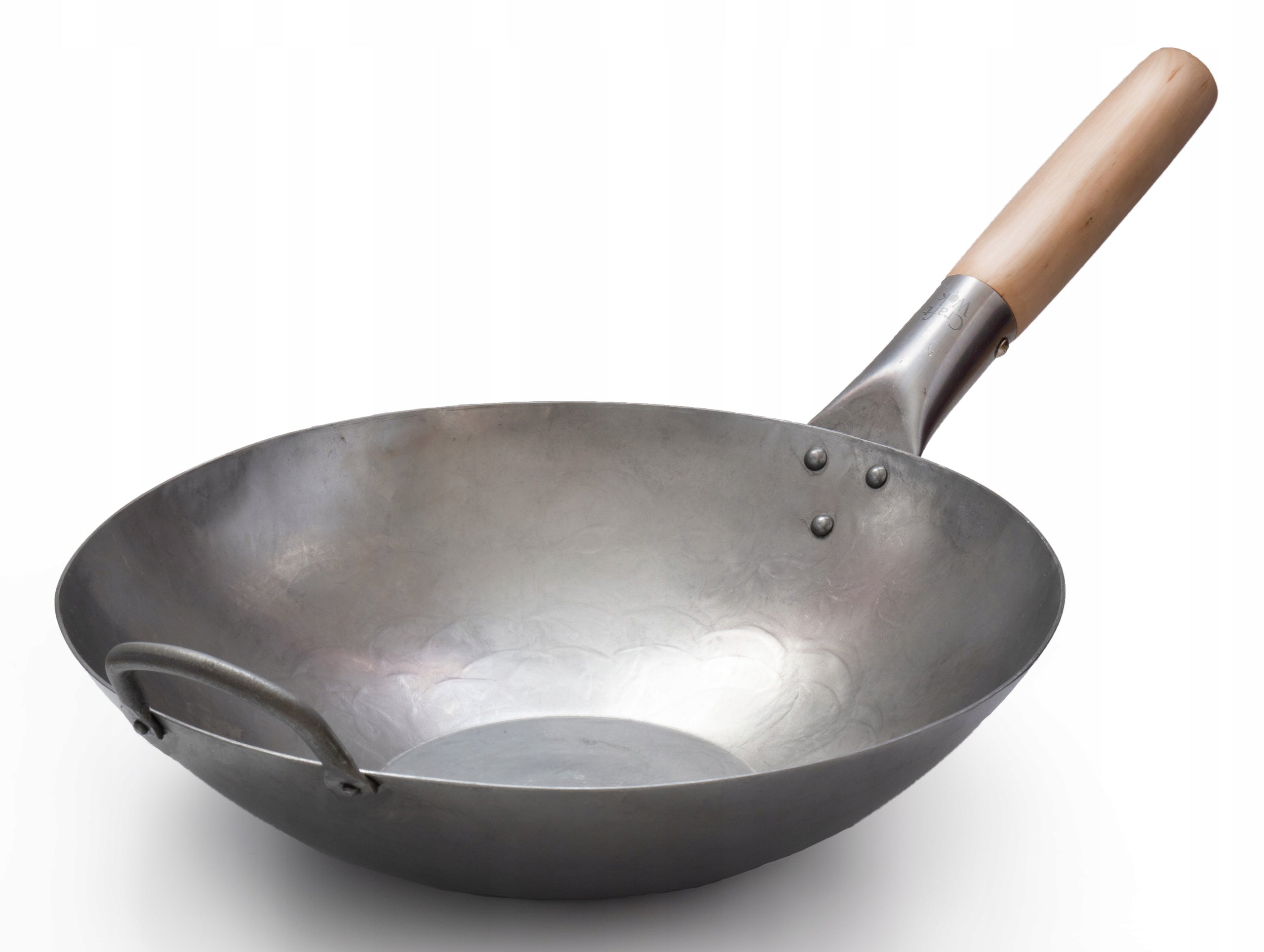 Pan Wok 30 cm Carbon Steel Flat Bottom Gas Induction Handle Craft Wok