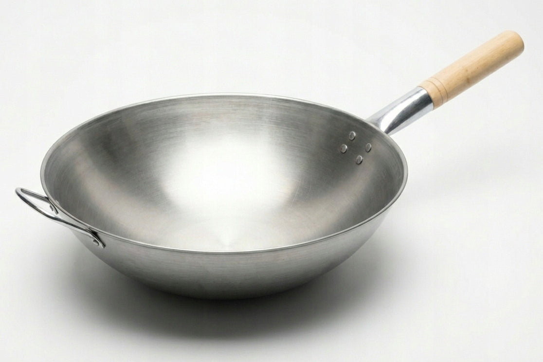 Pan Wok 36 cm Carbon Steel 1.2mm Wrapped Edge Round Bottom Craft Wok