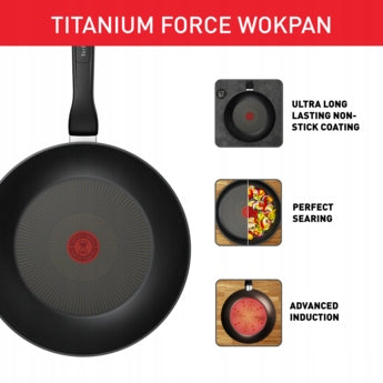 Pan Wok Tefal Titanium Force 28cm Titanium X3(Coating like Ultimate series) Brand Tefal