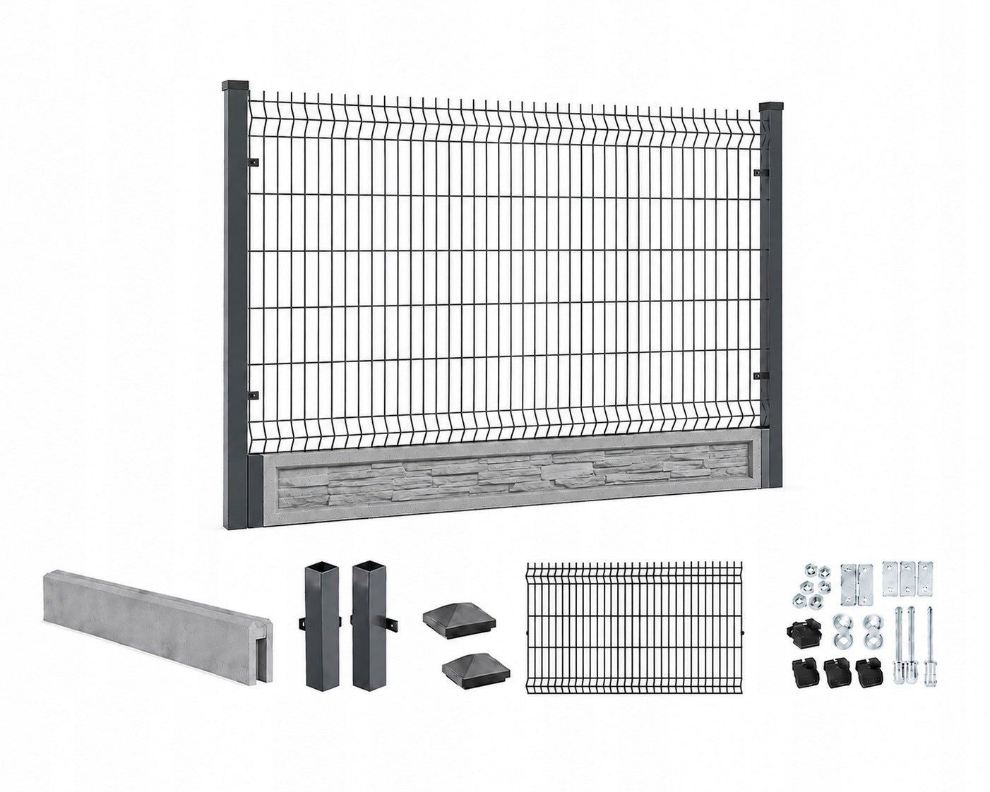 Panel Fence 3D 123x250 set with foundation 25cm slate anthracite 4mm