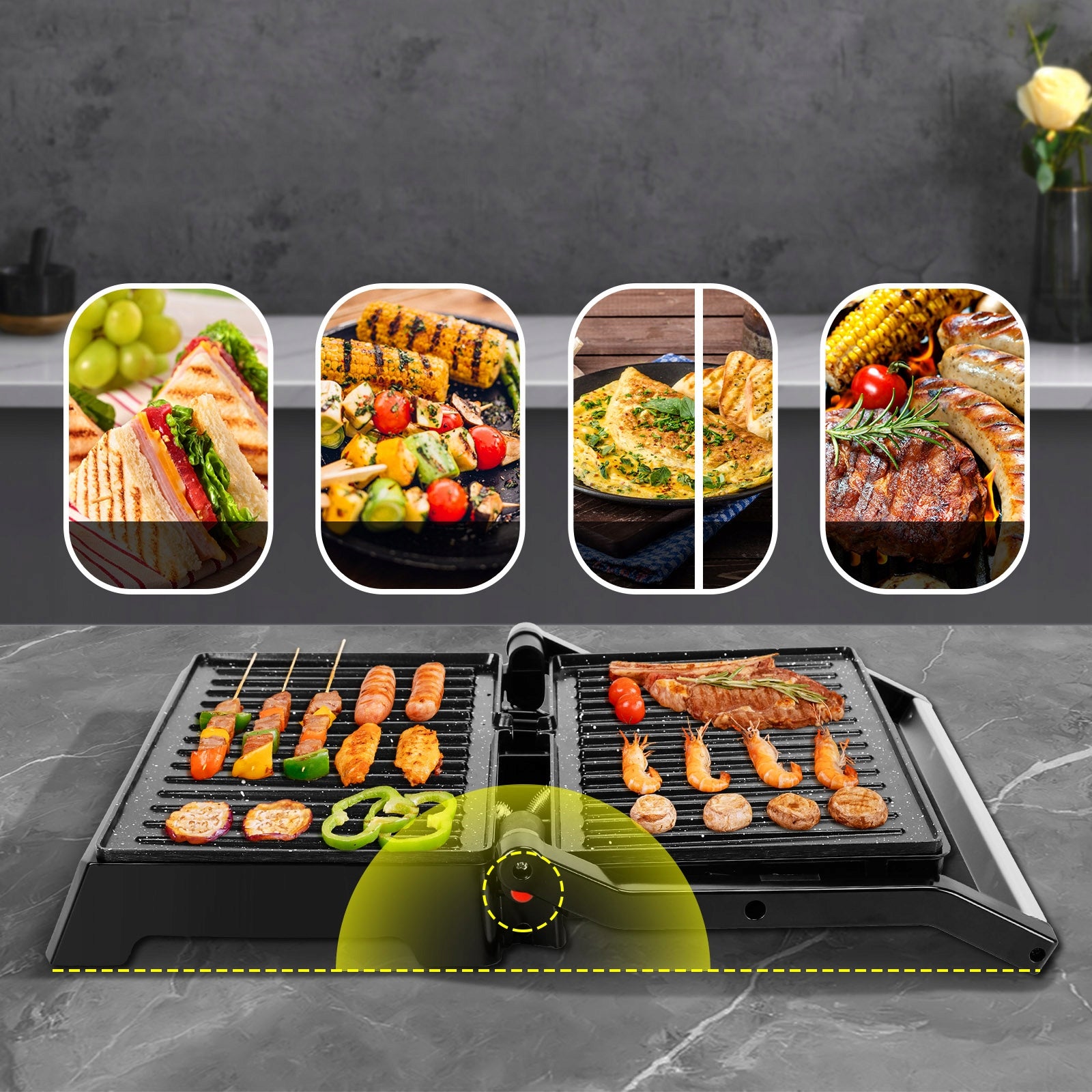 Panini Sandwich Toaster Electric Grill 1500in 3in1 Ceramic Coating Power rating 1500 W