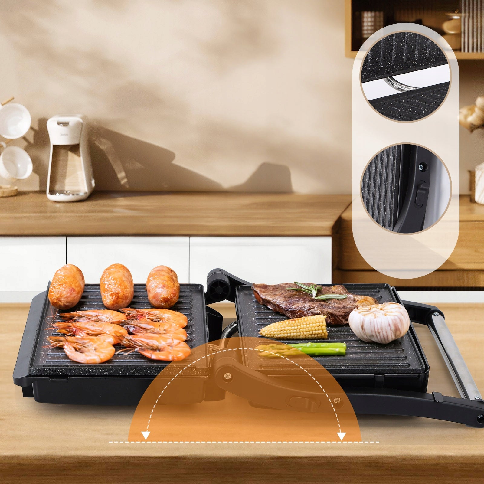 Panini sandwich maker 1000W electric grill 180° ceramic coating Packaging status original