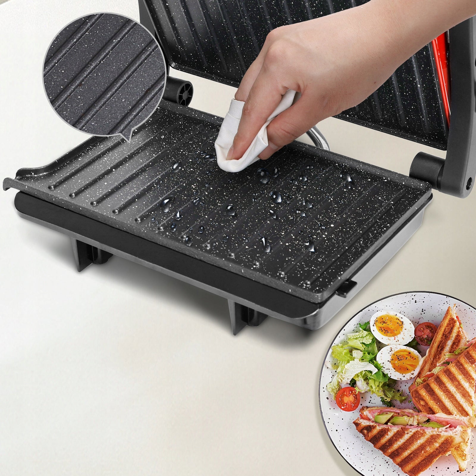 Panini sandwich maker 1000W grill 180° ceramic coating red Packaging status original