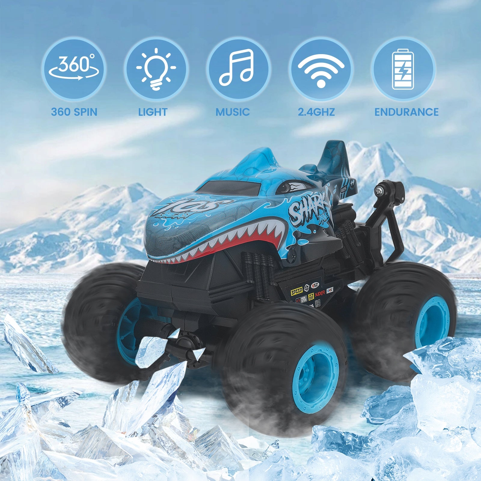 Panoleap RC Monster Shark Truck–2.4GHz Car with Music, Lights, Stunts,Blue Brand Panoleap