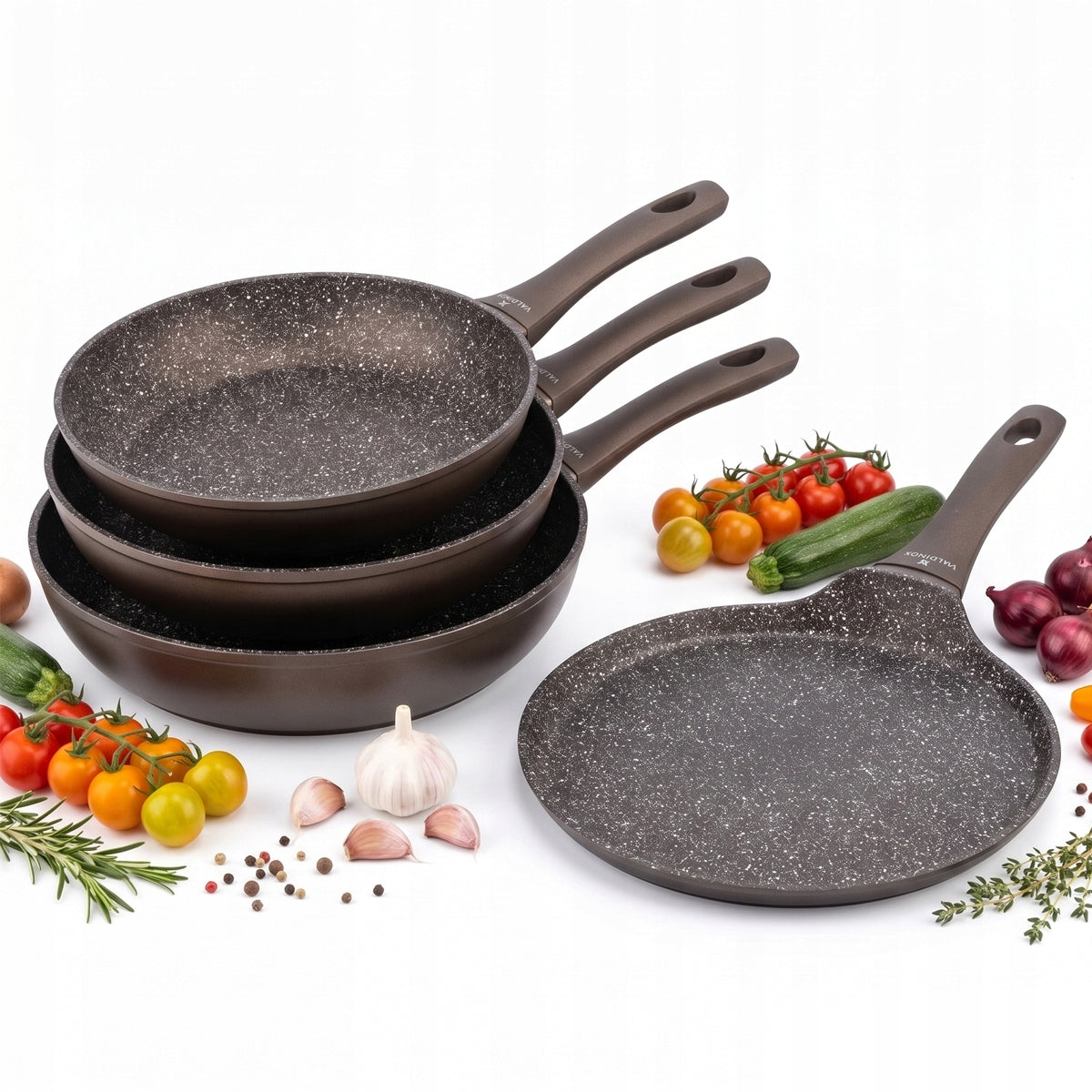 Pans 20/24/28cm pancake pan set induction gas Valdinox Aurum