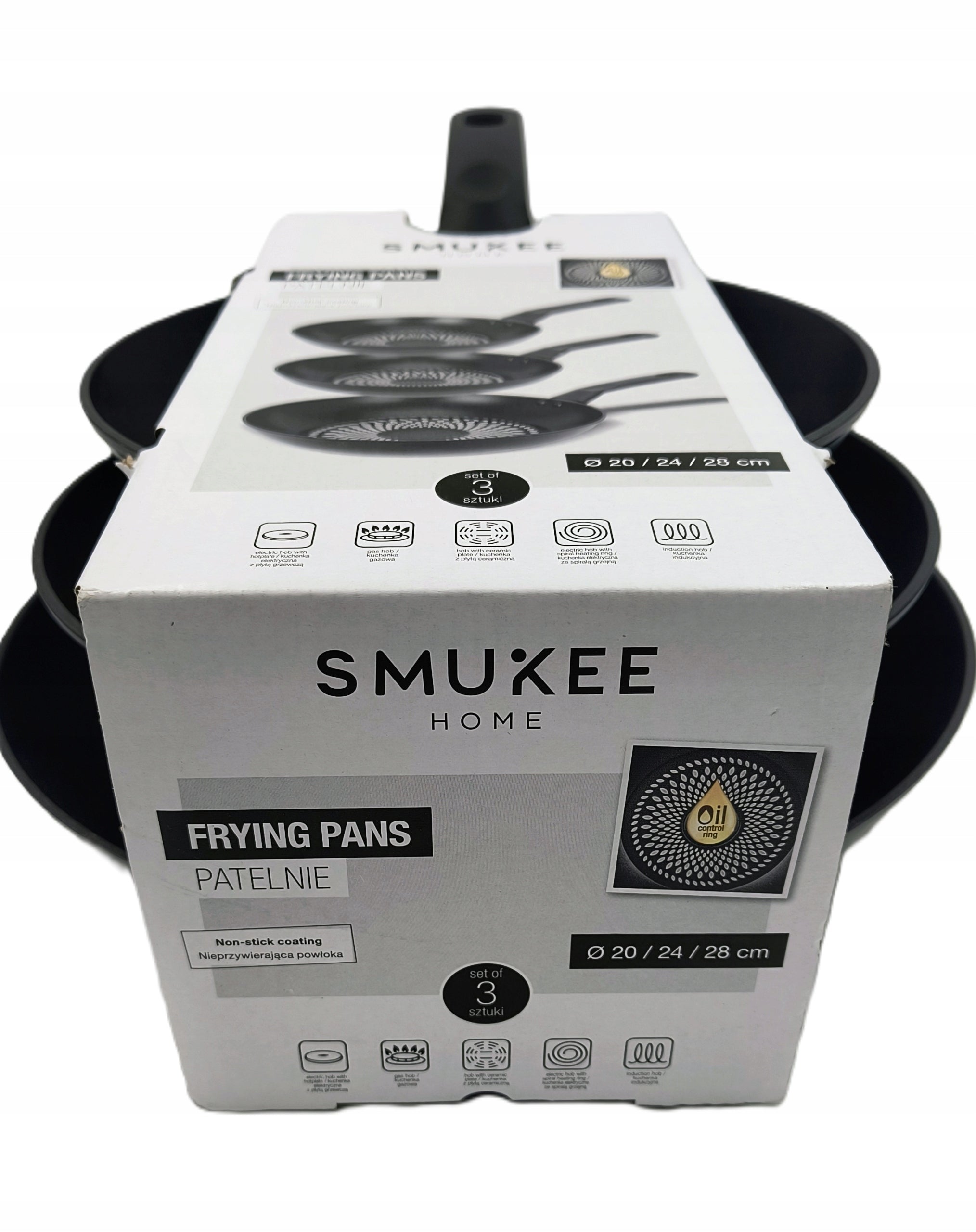 Pans set of 3 pieces 20/24/28cm black aluminum Smukee Brand Smukee