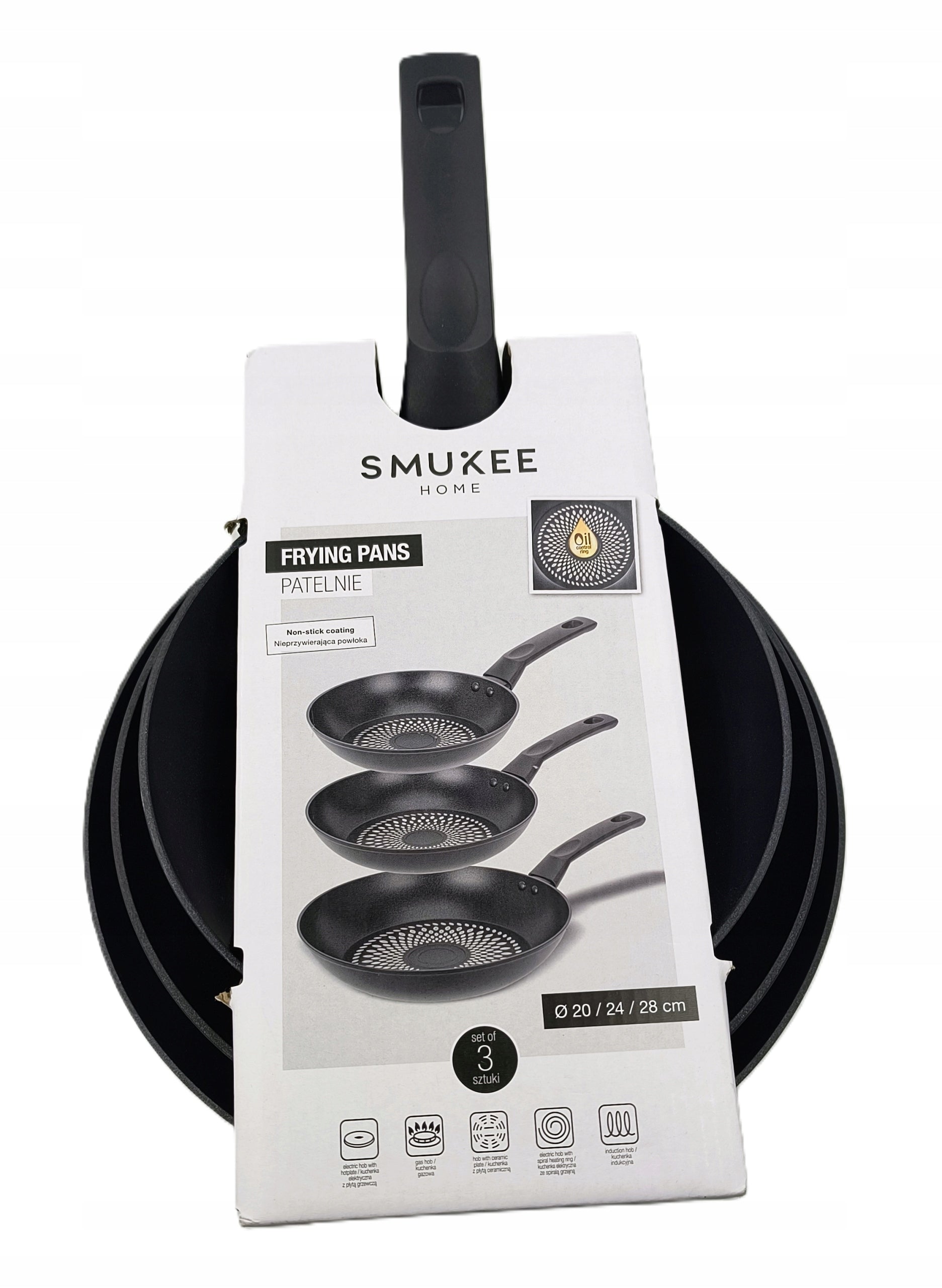 Pans set of 3 pieces 20/24/28cm black aluminum Smukee Manufacturer code 5903151090799