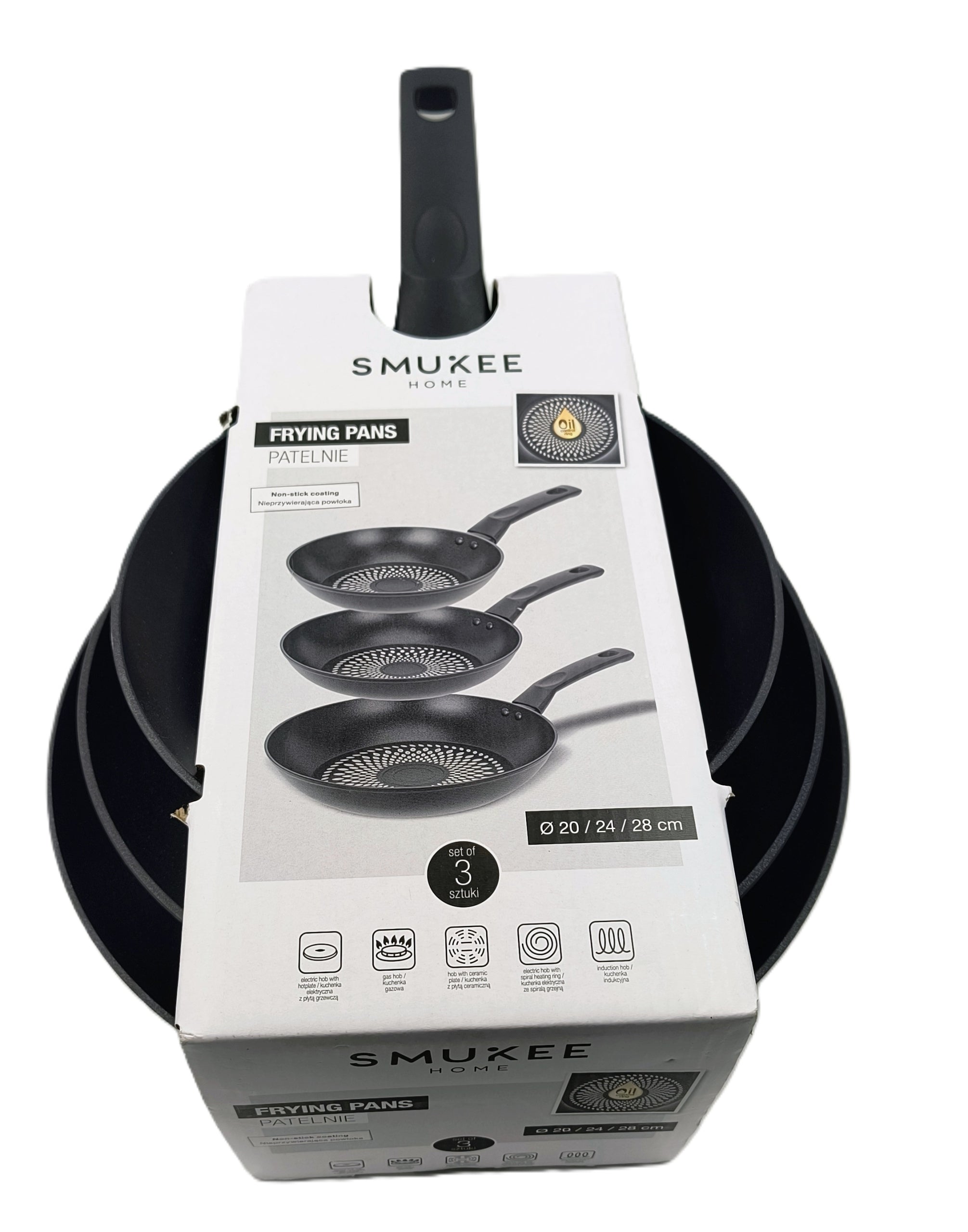 Pans set of 3 pieces 20/24/28cm black aluminum Smukee