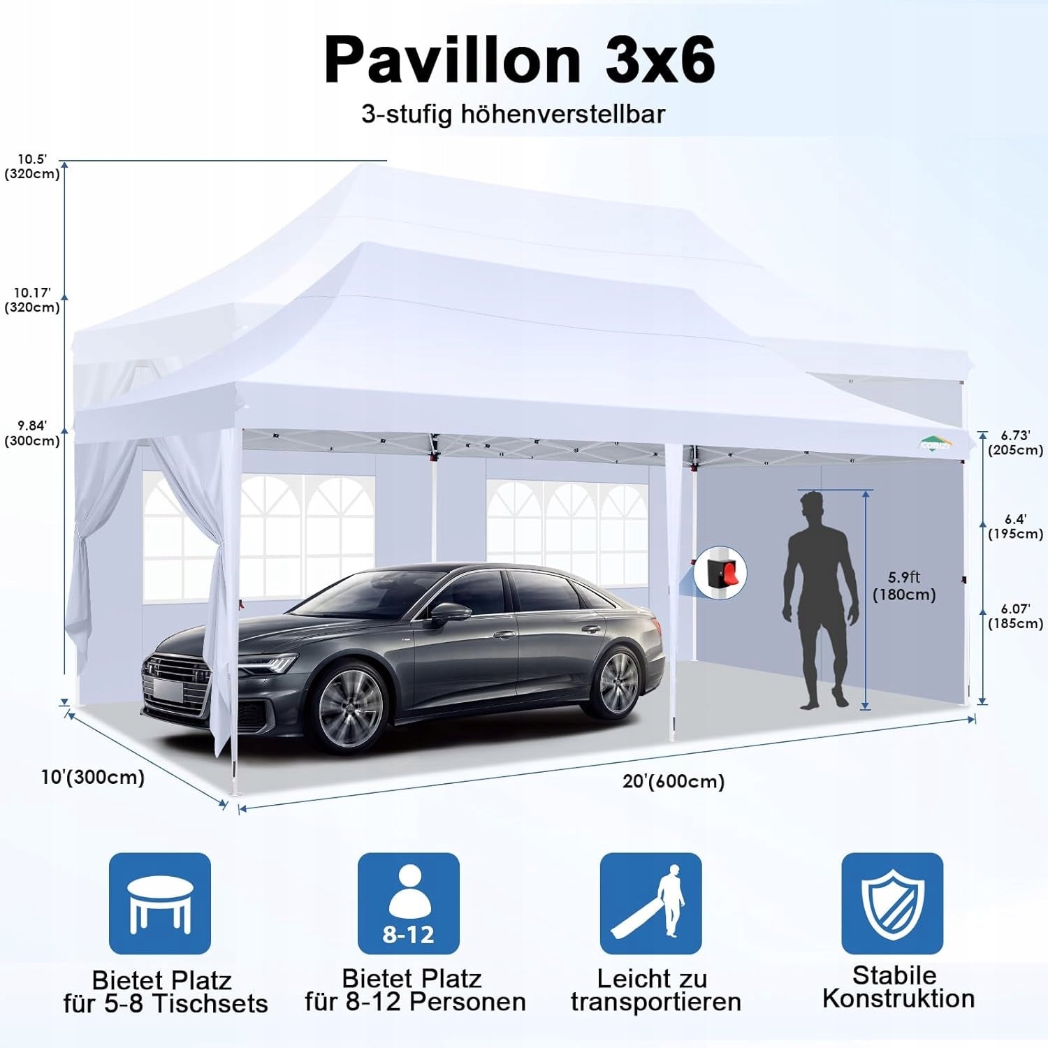 Pavilion 3x6 Automatic Express Tent Number of side walls 6 walls
