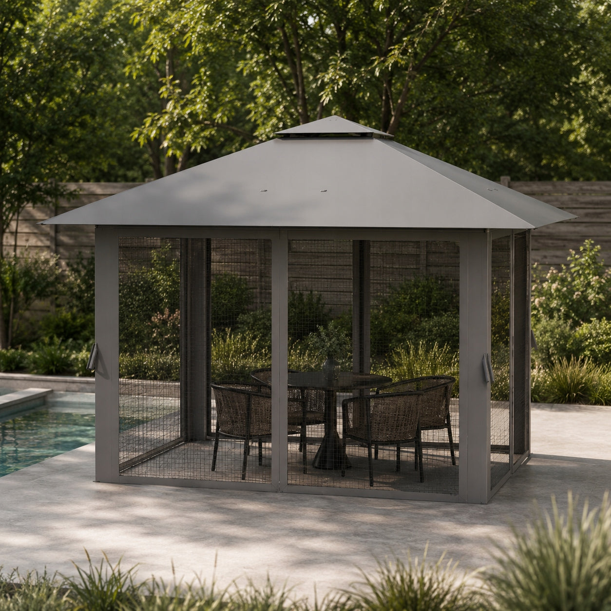 Pavilion Garden Tent Pergola for Terrace Anthracite Grey 4x4m Waterproof Manufacturer Costway