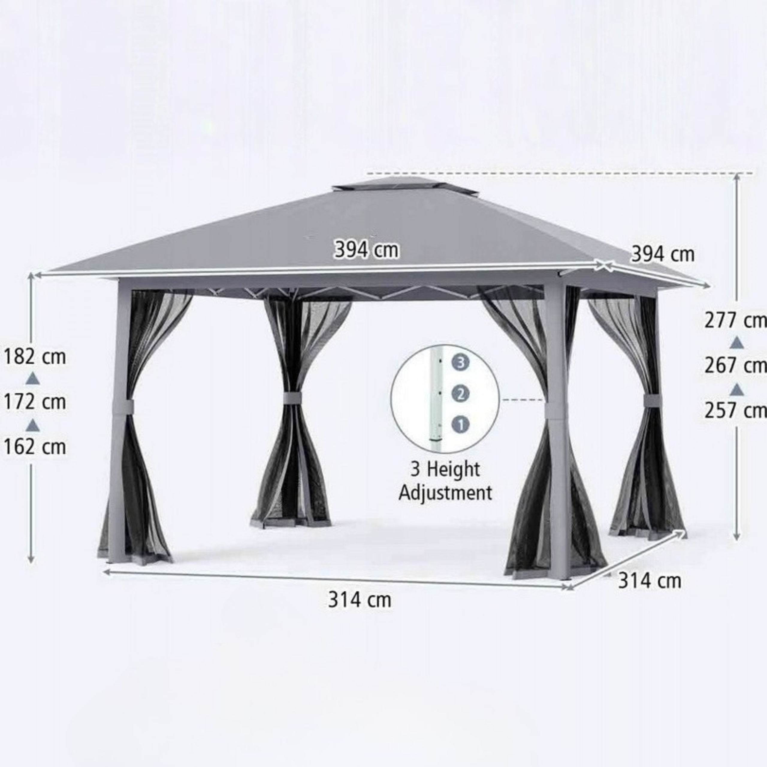 Pavilion Garden Tent Pergola for Terrace Anthracite Grey 4x4m Waterproof Width 394 m