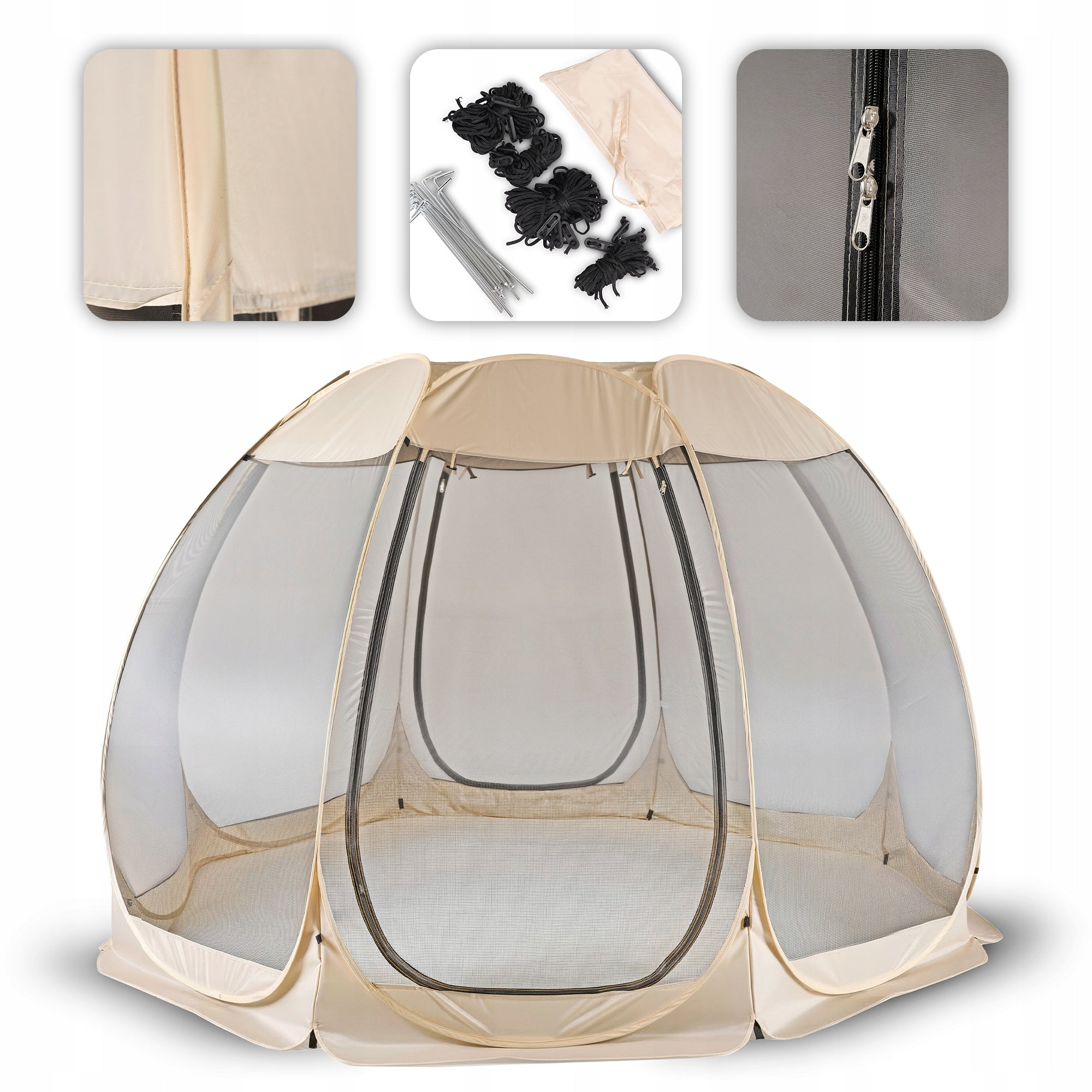 Pavilion Round Garden Gazebo Tent with Mosquito Net Beige CAMA 390 cm