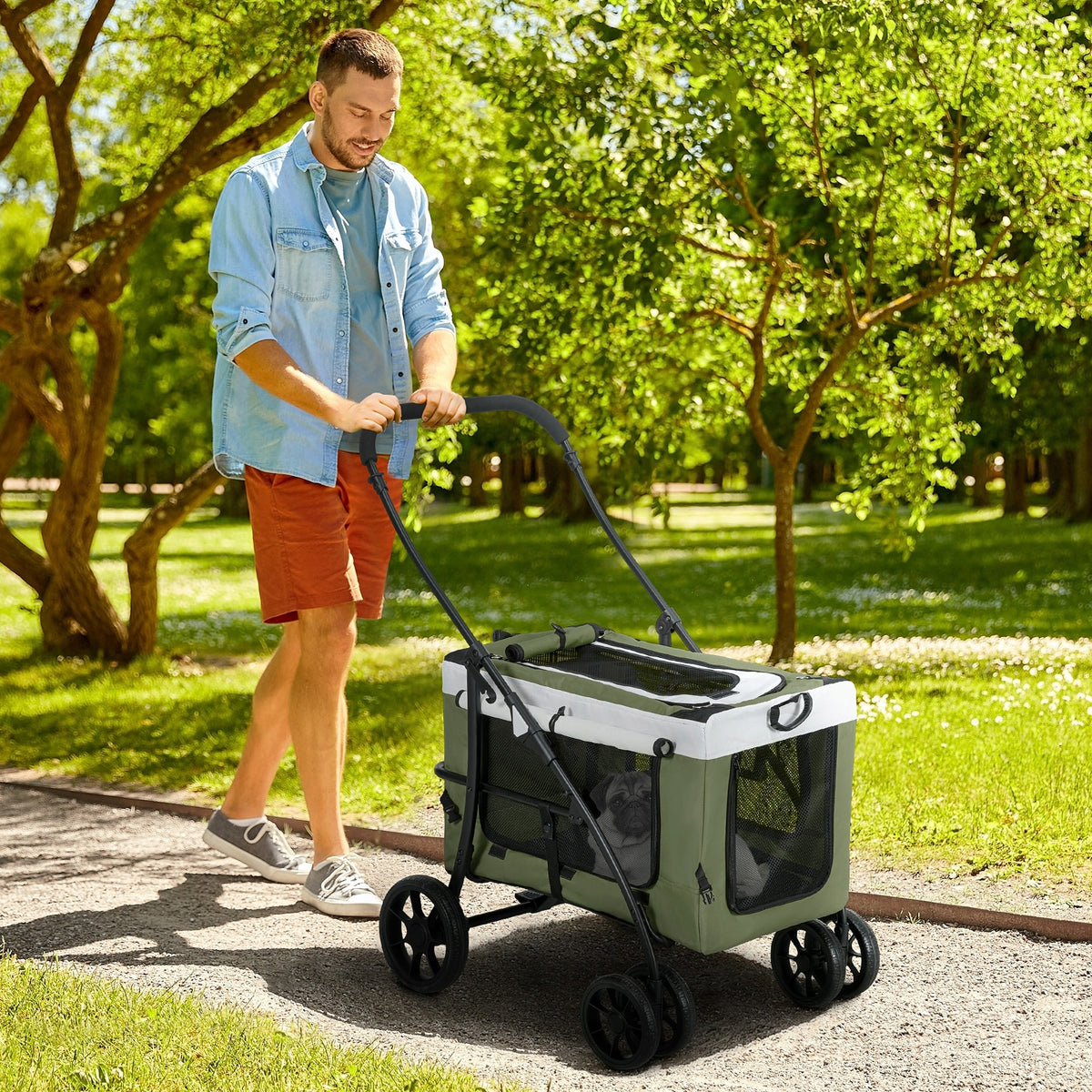 PawHut Cat dog stroller with detachable profession dark green Brand PawHut