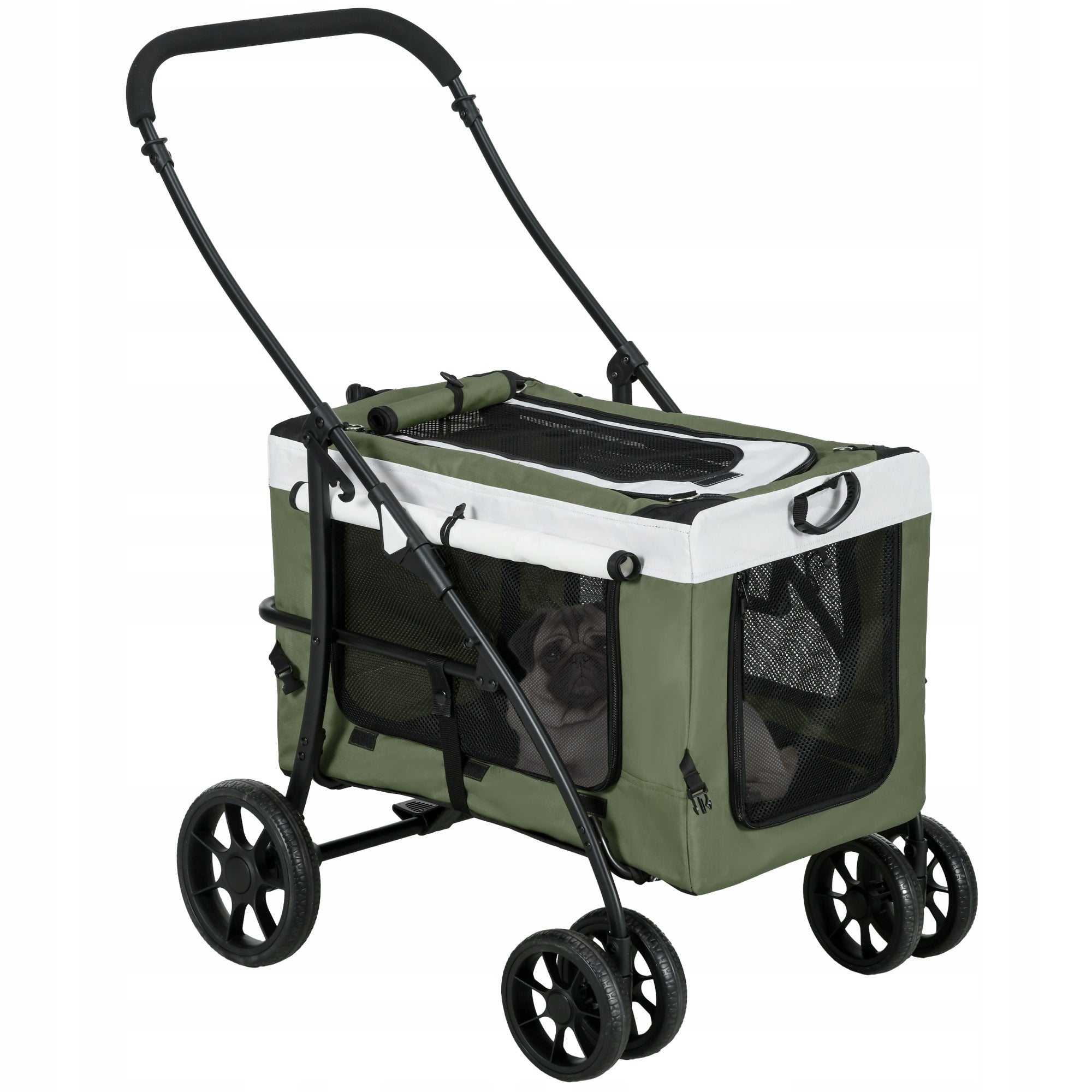 PawHut Cat dog stroller with detachable profession dark green