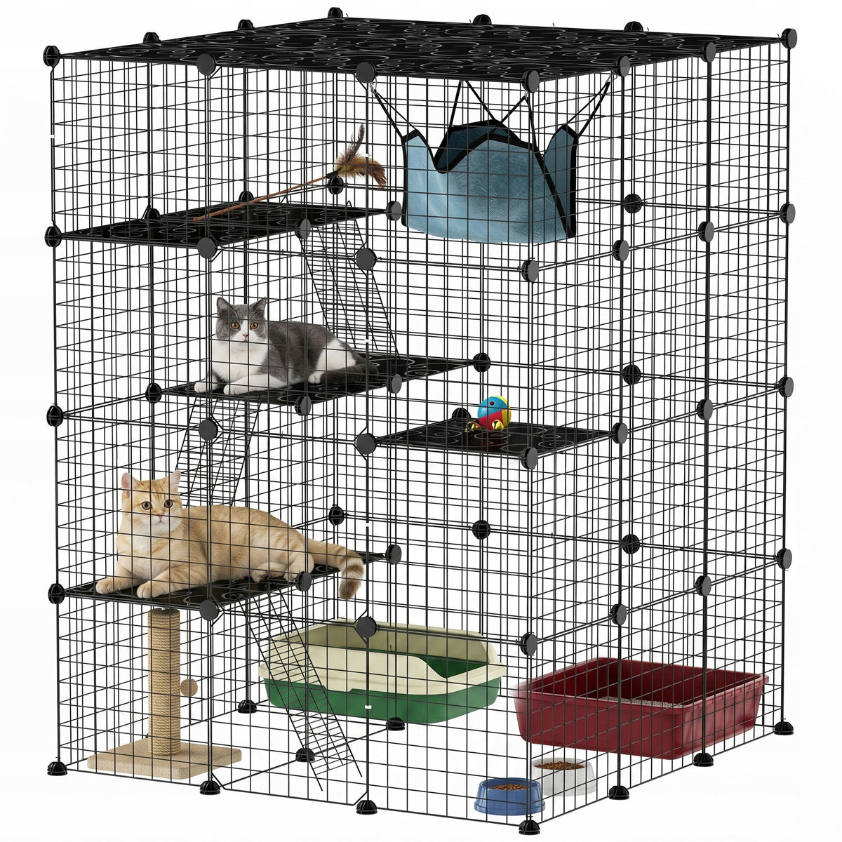 PawHut DIY 4-Tier Cat Cage with Hammock, Ramps and Door