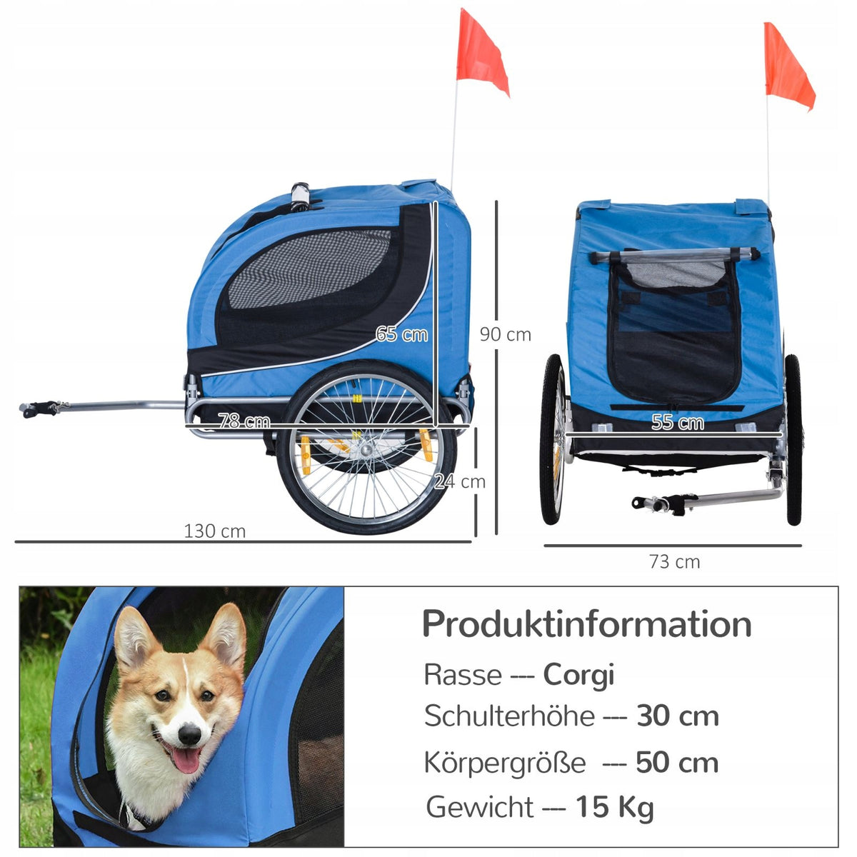 PawHut Dog Bicycle Trailer, Steel, Blue-Black Brand no brand