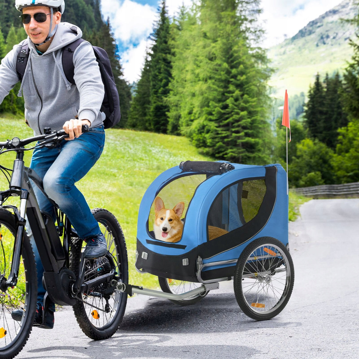 PawHut Dog Bicycle Trailer, Steel, Blue-Black Manufacturer code 260454313001