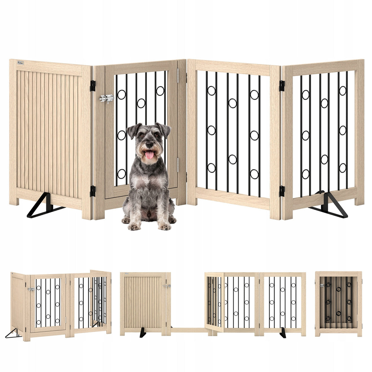 PawHut Dog Fence Freestanding Folding 70x205cm, 4 Panels