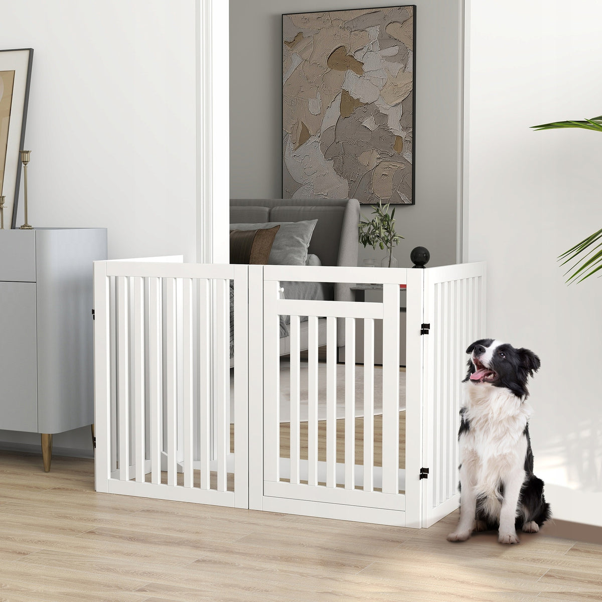 PawHut Dog Goal Fence, Folding, 81 cm, 4 Pieces, MDF, White Packaging status original